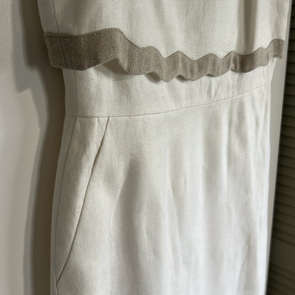 J.Crew White Sleeveless Midi Dress with Beige Trim - Picture 6 of 7